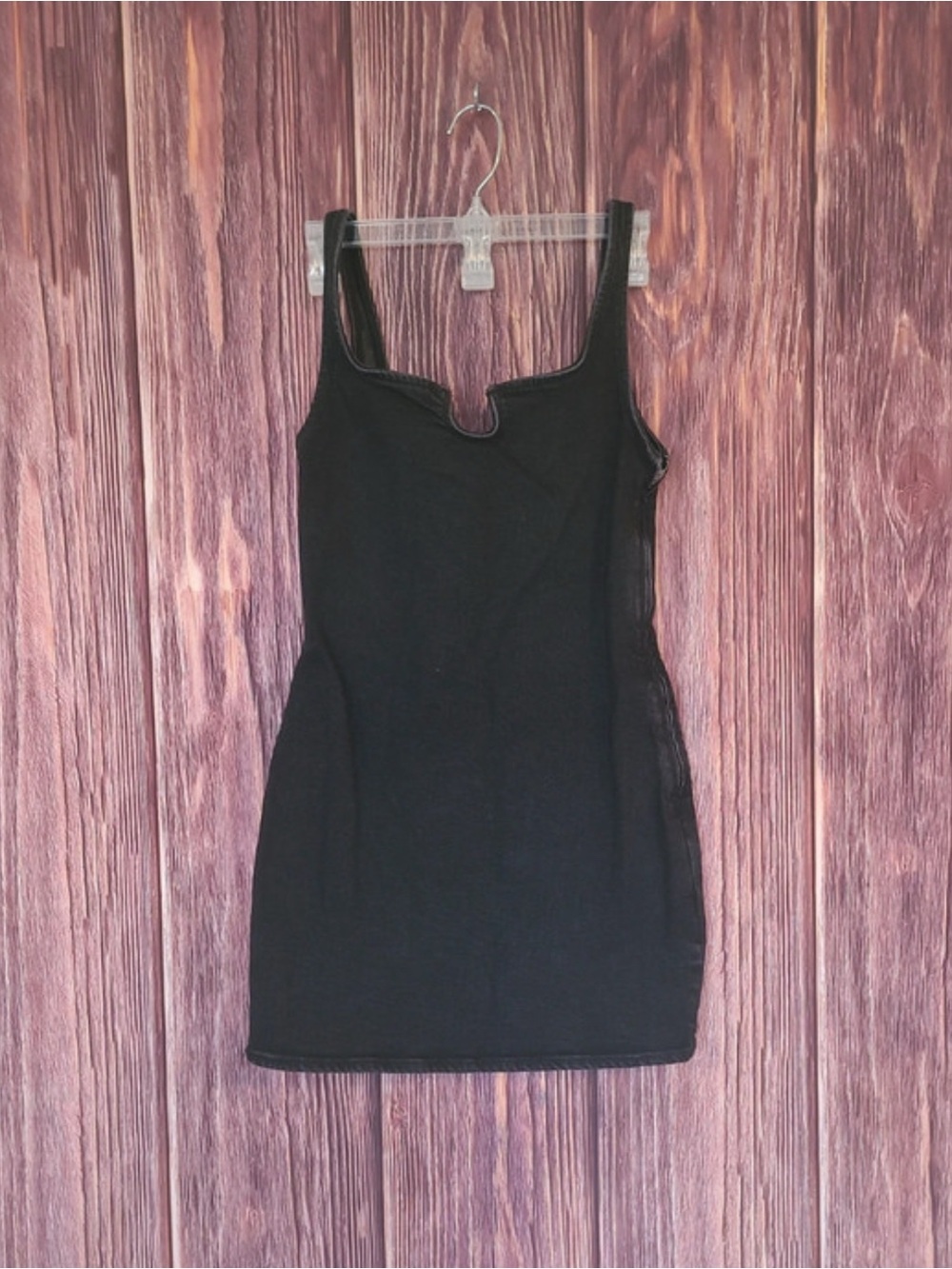 Black denim Sleeveless Bodycon Dress with Notch Neckline